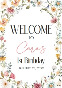 39BD Little Wildflower Birthday Welcome Sign A1 A: 39BD Little Wildflower Birthday Welcome Sign