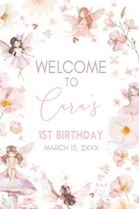 38BD Fairy Enchanted Garden First Birthday Welcome Sign 24x36: 38BD Fairy Enchanted Garden First Birthday Welcome Sign