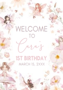 38BD Fairy Enchanted Garden First Birthday Welcome Sign A4 A: 38BD Fairy Enchanted Garden First Birthday Welcome Sign