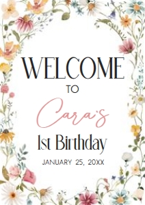 39BD Little Wildflower Birthday Welcome Sign A4 A: 39BD Little Wildflower Birthday Welcome Sign
