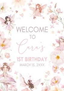 38BD Fairy Enchanted Garden First Birthday Welcome Sign A3 A: 38BD Fairy Enchanted Garden First Birthday Welcome Sign