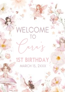 38BD Fairy Enchanted Garden First Birthday Welcome Sign A2 A: 38BD Fairy Enchanted Garden First Birthday Welcome Sign