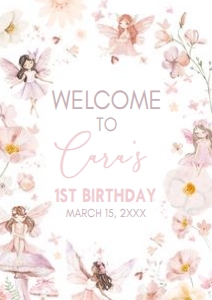 38BD Fairy Enchanted Garden First Birthday Welcome Sign A1 A: 38BD Fairy Enchanted Garden First Birthday Welcome Sign