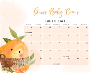 1005 Little Cutie Baby Shower Calendar design preview
