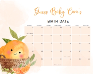 1005 Little Cutie Baby Shower Calendar 20x16 A: 1005 Little Cutie Baby Shower Calendar