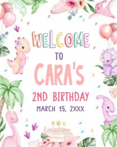 40BD Pink Dinosaur Birthday Party Welcome Sign 16x20 A: 40BD Pink Dinosaur Birthday Party Welcome Sign