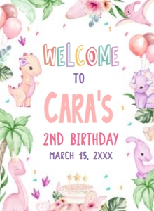 40BD Pink Dinosaur Birthday Party Welcome Sign 11x15 A: 40BD Pink Dinosaur Birthday Party Welcome Sign