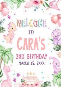 40BD Pink Dinosaur Birthday Party Welcome Sign A4 A: 40BD Pink Dinosaur Birthday Party Welcome Sign