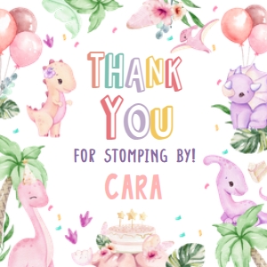 40BD Pink Dinosaur Birthday Party Squared Favor Tags A: 40BD Pink Dinosaur Birthday Party Round Favor Tags