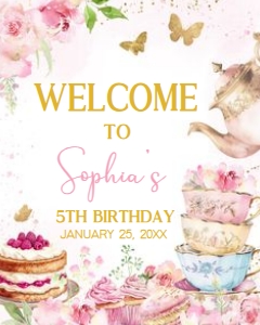 41BD Pink Gold Let's Par-tea Birthday Welcome Sign 16x20 A: 41BD Pink Gold Let's Partea Birthday Welcome Sign