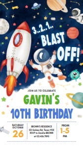 44BD Astronaut Outer Space Birthday Party Invitation Mobile A: 44BD Astronaut Outer Space Birthday Invitation
