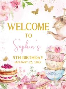 41BD Pink Gold Let's Par-tea Birthday Welcome Sign 18x24 A: 41BD Pink Gold Let's Partea Birthday Welcome Sign