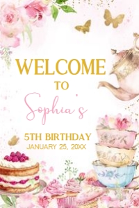 41BD Pink Gold Let's Par-tea Birthday Welcome Sign 24x36 A: 41BD Pink Gold Let's Partea Birthday Welcome Sign