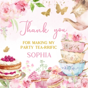 41BD Pink Gold Let's Par-tea Birthday Square Favor Tag A: 41BD Pink Gold Let's Partea Birthday Round Favor Tag