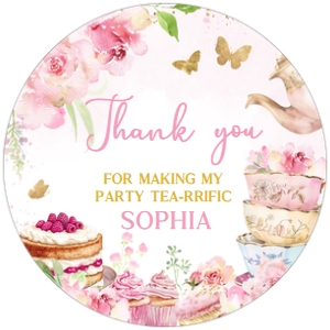 41BD Pink Gold Let's Par-tea Birthday Round Favor Tag A: 41BD Pink Gold Let's Partea Birthday Round Favor Tag