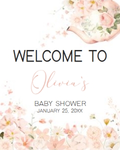 1006 Tea for Two Baby Shower Welcome Sign 16x20 A: 1006 Tea for Two Baby Shower Welcome Sign