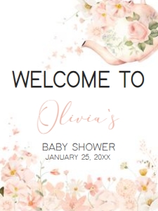 1006 Tea for Two Baby Shower Welcome Sign 18x24 A: 1006 Tea for Two Baby Shower Welcome Sign