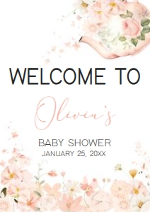1006 Tea for Two Baby Shower Welcome Sign A1: 1006 Tea for Two Baby Shower Welcome Sign
