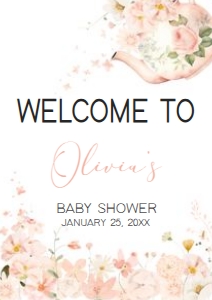 1006 Tea for Two Baby Shower Welcome Sign A3 A: 1006 Tea for Two Baby Shower Welcome Sign