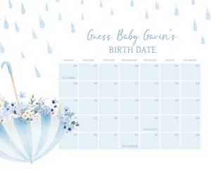 1004 Boy April Showers Baby Shower Calendar 20x16 A: 1004 Boy April Showers Baby Shower Calendar