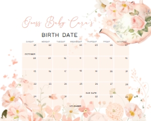 1006 Tea for Two Baby Shower Calendar 10x8 A: 1006 Tea for Two Baby Shower Calendar
