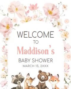 1007 Floral Woodland Baby Shower Welcome Sign 16x20 A: 1007 Floral Woodland Baby Shower Welcome Sign