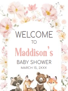 1007 Floral Woodland Baby Shower Welcome Sign 18x24 A: 1007 Floral Woodland Baby Shower Welcome Sign