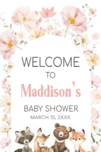1007 Floral Woodland Baby Shower Welcome Sign 20x30 A: 1007 Floral Woodland Baby Shower Welcome Sign