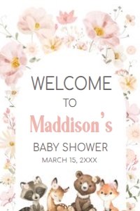 1007 Floral Woodland Baby Shower Welcome Sign 24x36 A: 1007 Floral Woodland Baby Shower Welcome Sign