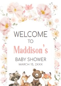 1007 Floral Woodland Baby Shower Welcome Sign A3 A: 1007 Floral Woodland Baby Shower Welcome Sign