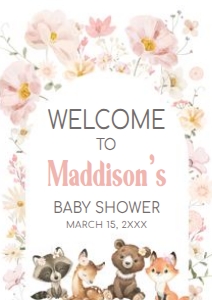 1007 Floral Woodland Baby Shower Welcome Sign A2 A: 1007 Floral Woodland Baby Shower Welcome Sign