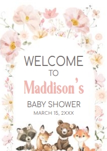 1007 Floral Woodland Baby Shower Welcome Sign A1 A: 1007 Floral Woodland Baby Shower Welcome Sign
