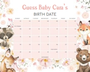 1007 Floral Woodland Baby Shower Calendar 10x8 A: 1007 Floral Woodland Baby Shower Calendar