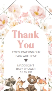 1007 Floral Woodland Baby Shower Favor Tag with Line A: 1007 Floral Woodland Baby Shower Favor Tag