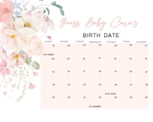 1009 Baby in Bloom Baby Shower Calendar 10x8 A: 1009 Baby in Bloom Baby Shower Calendar