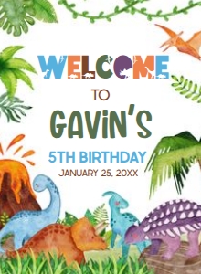 43BD Dinosaur Birthday Welcome Sign 11x15 A: 43BD Dinosaur Birthday Welcome Sign