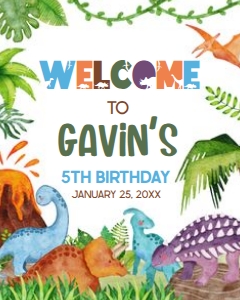 43BD Dinosaur Birthday Welcome Sign 16x20 A: 43BD Dinosaur Birthday Welcome Sign