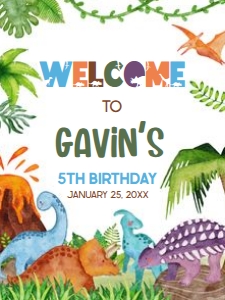 43BD Dinosaur Birthday Welcome Sign 18x24 A: 43BD Dinosaur Birthday Welcome Sign