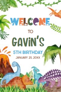 43BD Dinosaur Birthday Welcome Sign 20x30 A: 43BD Dinosaur Birthday Welcome Sign