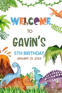 43BD Dinosaur Birthday Welcome Sign 24x36 A: 43BD Dinosaur Birthday Welcome Sign