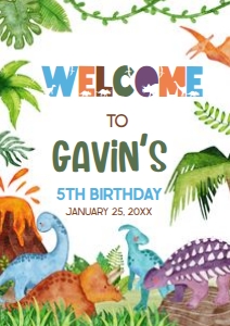 43BD Dinosaur Birthday Welcome Sign A1 A: 43BD Dinosaur Birthday Welcome Sign