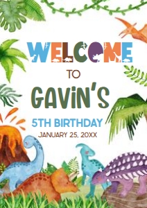 43BD Dinosaur Birthday Welcome Sign A2 A: 43BD Dinosaur Birthday Welcome Sign