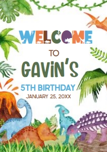 43BD Dinosaur Birthday Welcome Sign A3 A: 43BD Dinosaur Birthday Welcome Sign