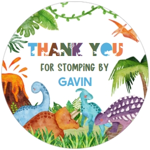 43BD Dinosaur Birthday Round Favor Tag A: 43BD Dinosaur Birthday Round Favor Tag