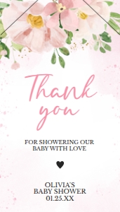 1017 Pink Floral Baby Shower Favor Tag with Line A: 1017 Pink Floral Baby Shower Favor Tag