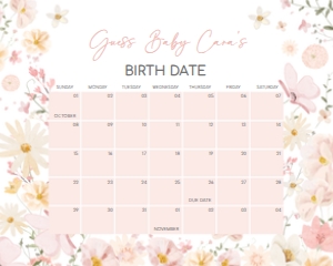 1016 Baby in Bloom Baby Shower Calendar 20x16 A: 1016 Baby in Bloom Baby Shower Calendar