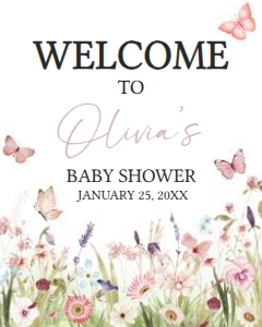 1021 Butterfly Baby Shower Welcome Sign 16x20 A: 1021 Butterfly Baby Shower Welcome Sign