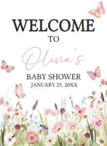 1021 Butterfly Baby Shower Welcome Sign 11x15 A: 1021 Butterfly Baby Shower Welcome Sign