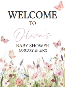 1021 Butterfly Baby Shower Welcome Sign 18x24 A: 1021 Butterfly Baby Shower Welcome Sign