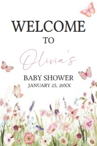1021 Butterfly Baby Shower Welcome Sign 24x36 A: 1021 Butterfly Baby Shower Welcome Sign